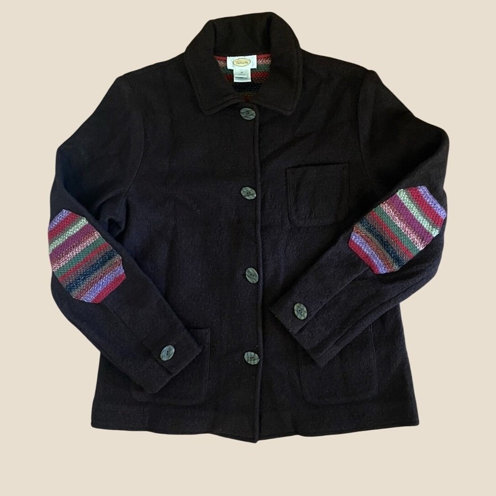 Vintage Talbots Wool Brown Striped Elbow Patch Jacket Size Medium Hong Kong